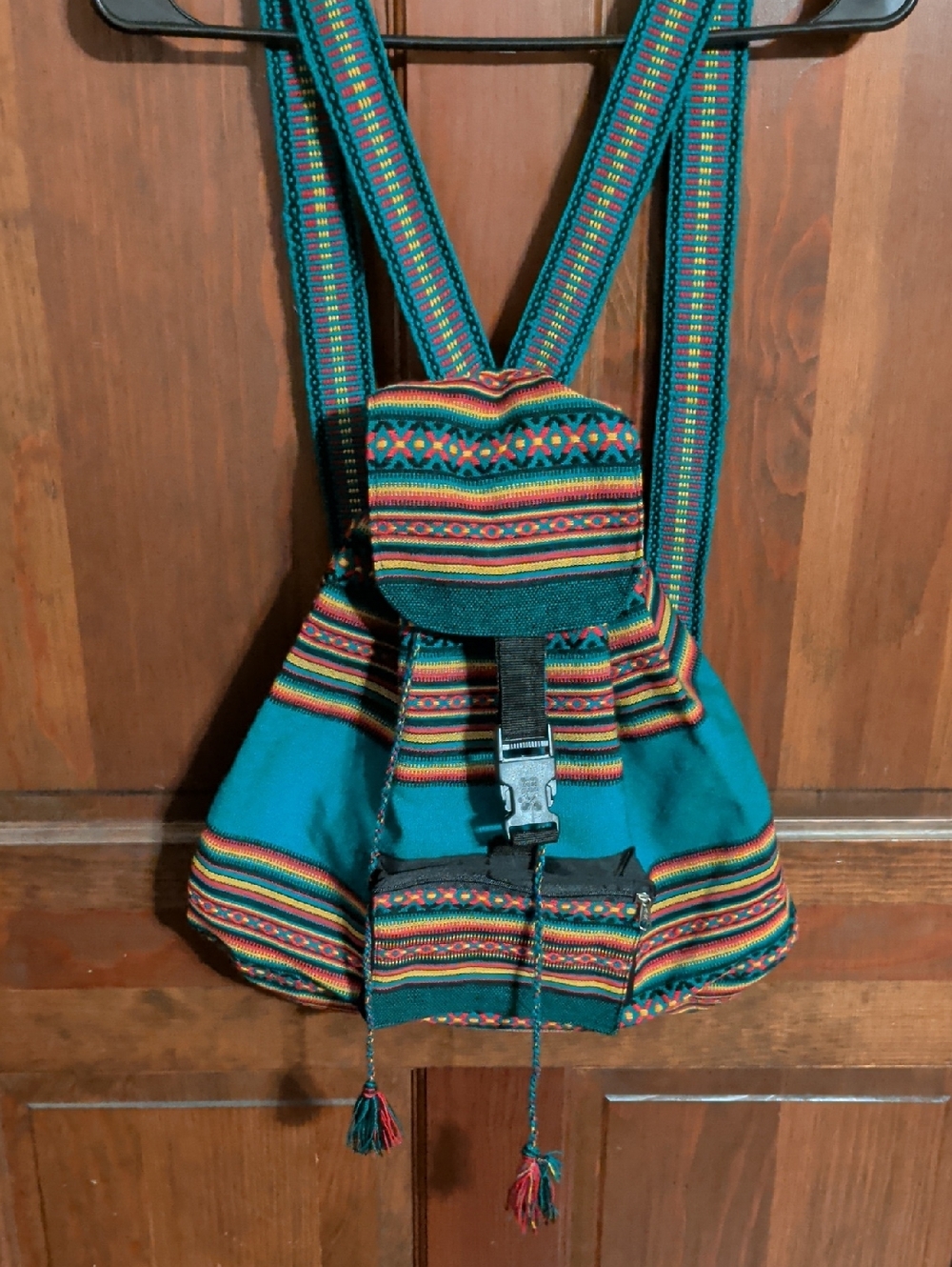 Boho Woven Backpack with Multicolor Stripes